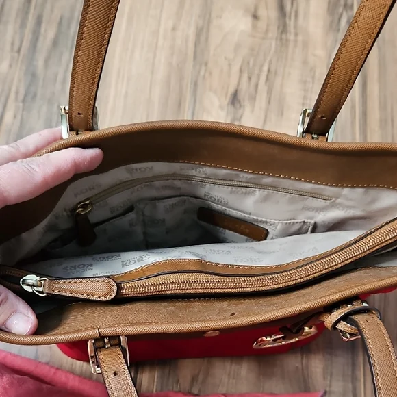 Michael Kors Women's Nylon Red and Tan Travel Tote - Picture 6 of 16